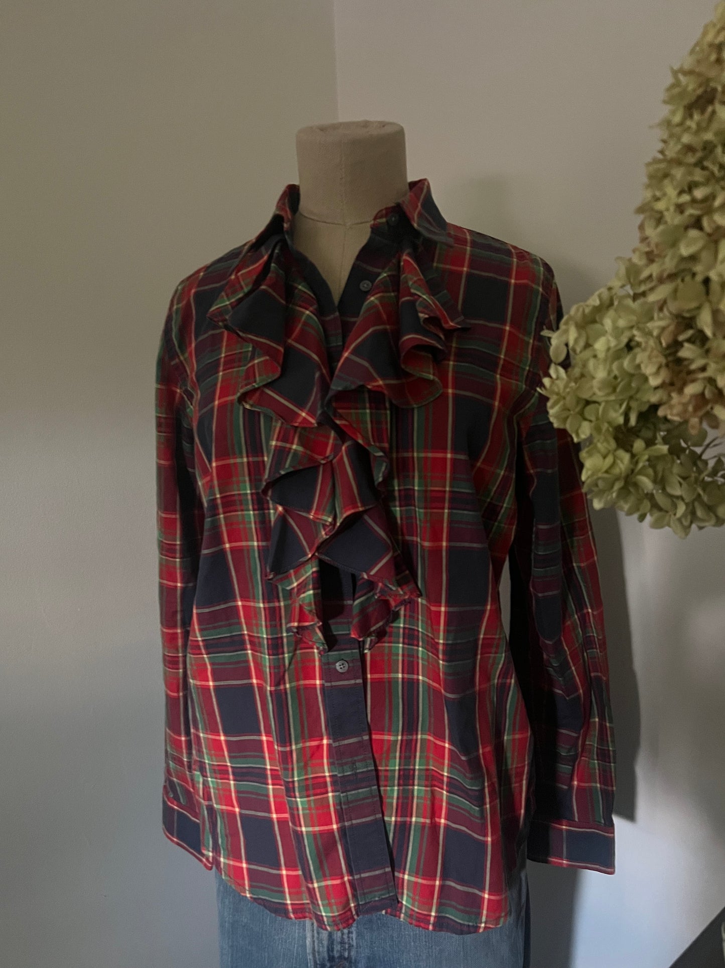 Vintage Lauren Ralph Lauren Women's Plaid Ruffle Blouse
