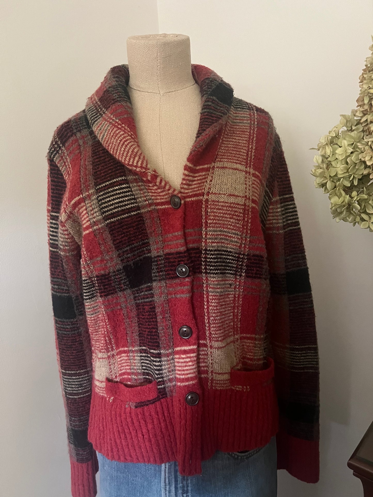 Vintage Denim & Supply Ralph Lauren Women's Plaid Intarsia Cardigan