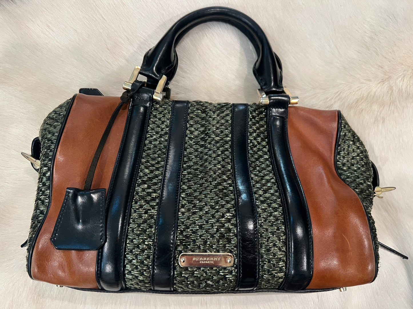 Burberry Prorsum Runway Raffia Boston Bag