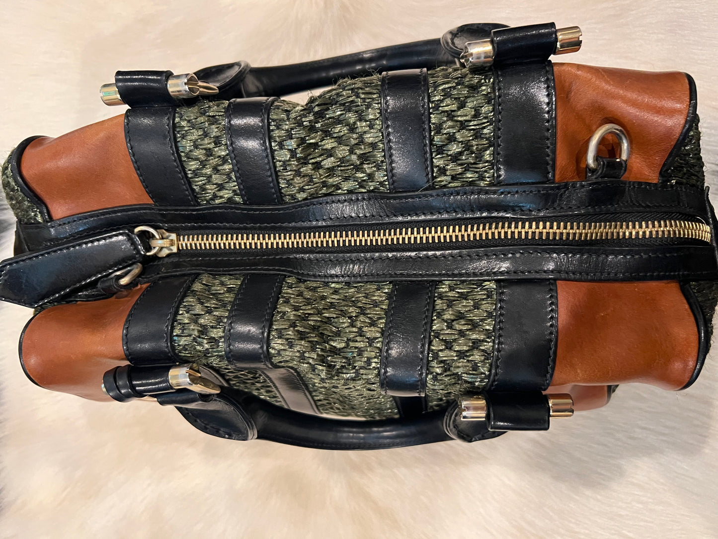 Burberry Prorsum Runway Raffia Boston Bag