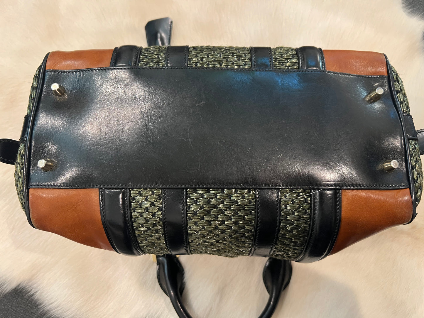 Burberry Prorsum Runway Raffia Boston Bag