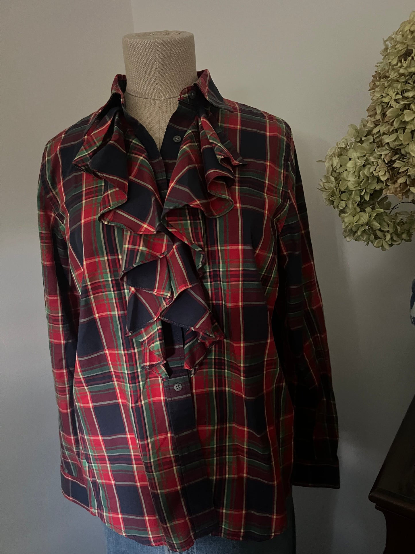Vintage Lauren Ralph Lauren Women's Plaid Ruffle Blouse