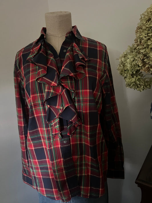 Vintage Lauren Ralph Lauren Women's Plaid Ruffle Blouse