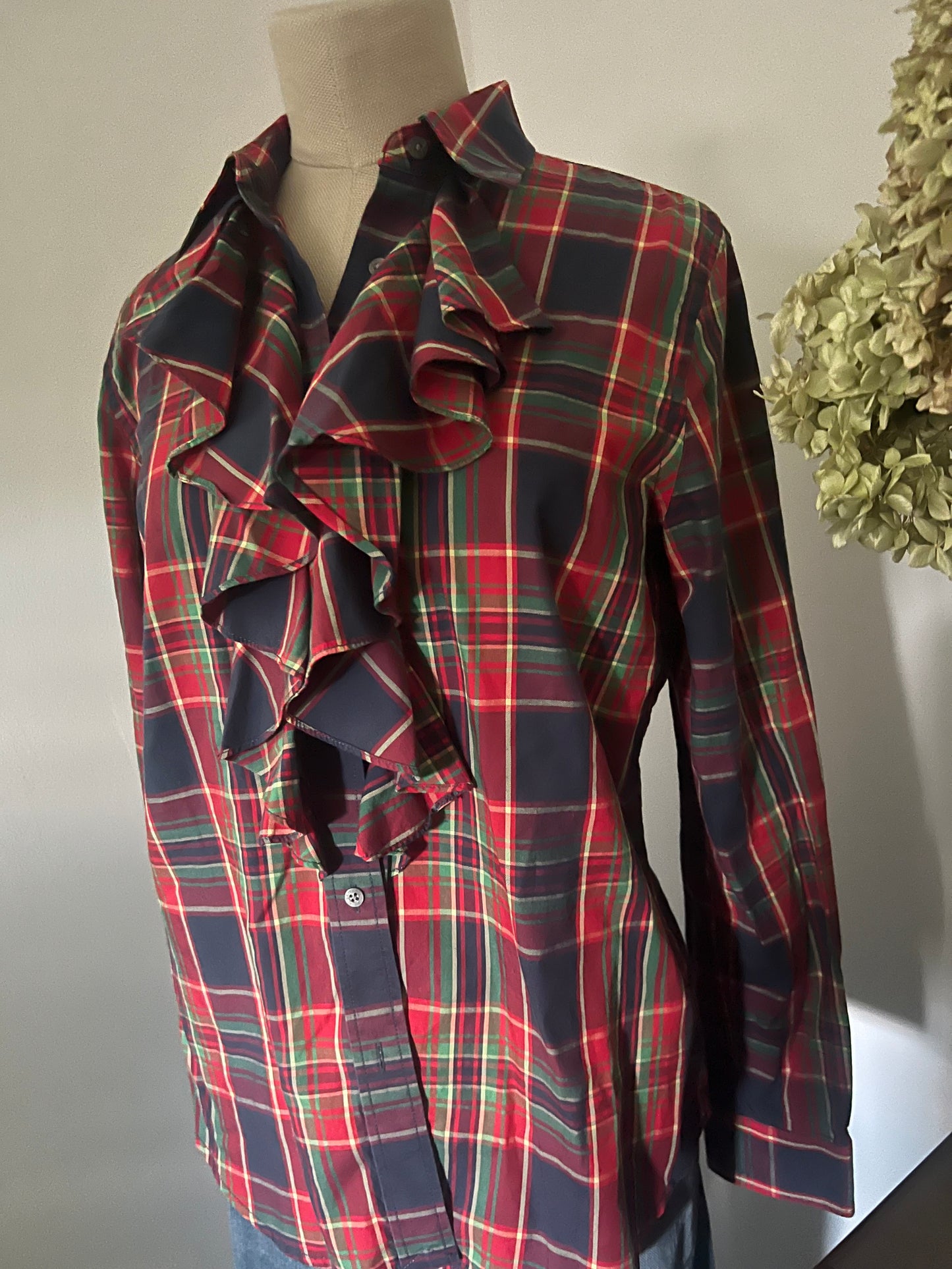 Vintage Lauren Ralph Lauren Women's Plaid Ruffle Blouse