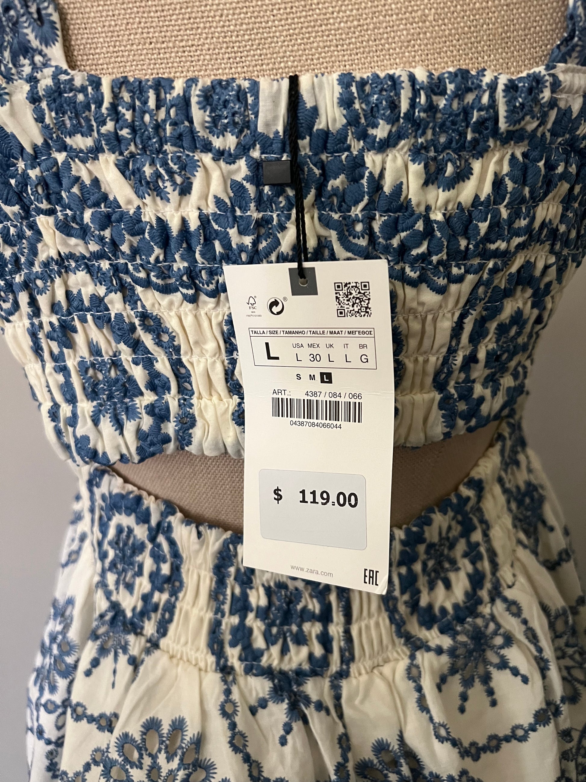 zara blue embroidered dress Zara - Short Embroidered Eyelet Dress - Brown-Blue - Xs