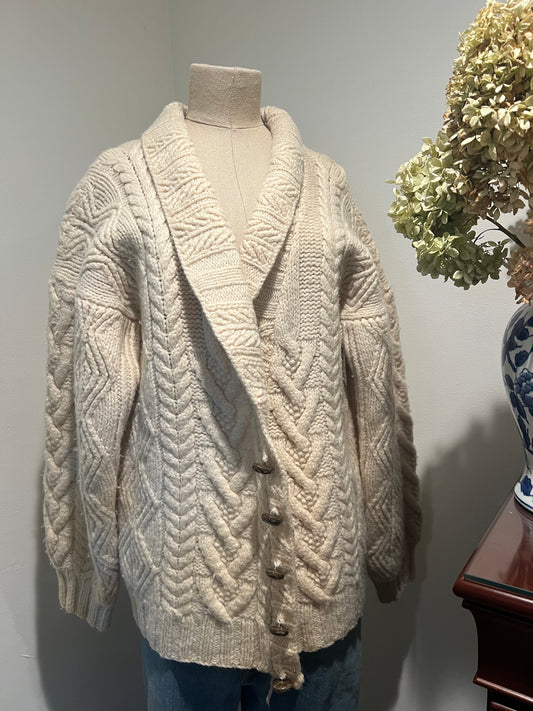 Vintage Lord & Taylor Women's Hand Knit Wool Cable Cardigan