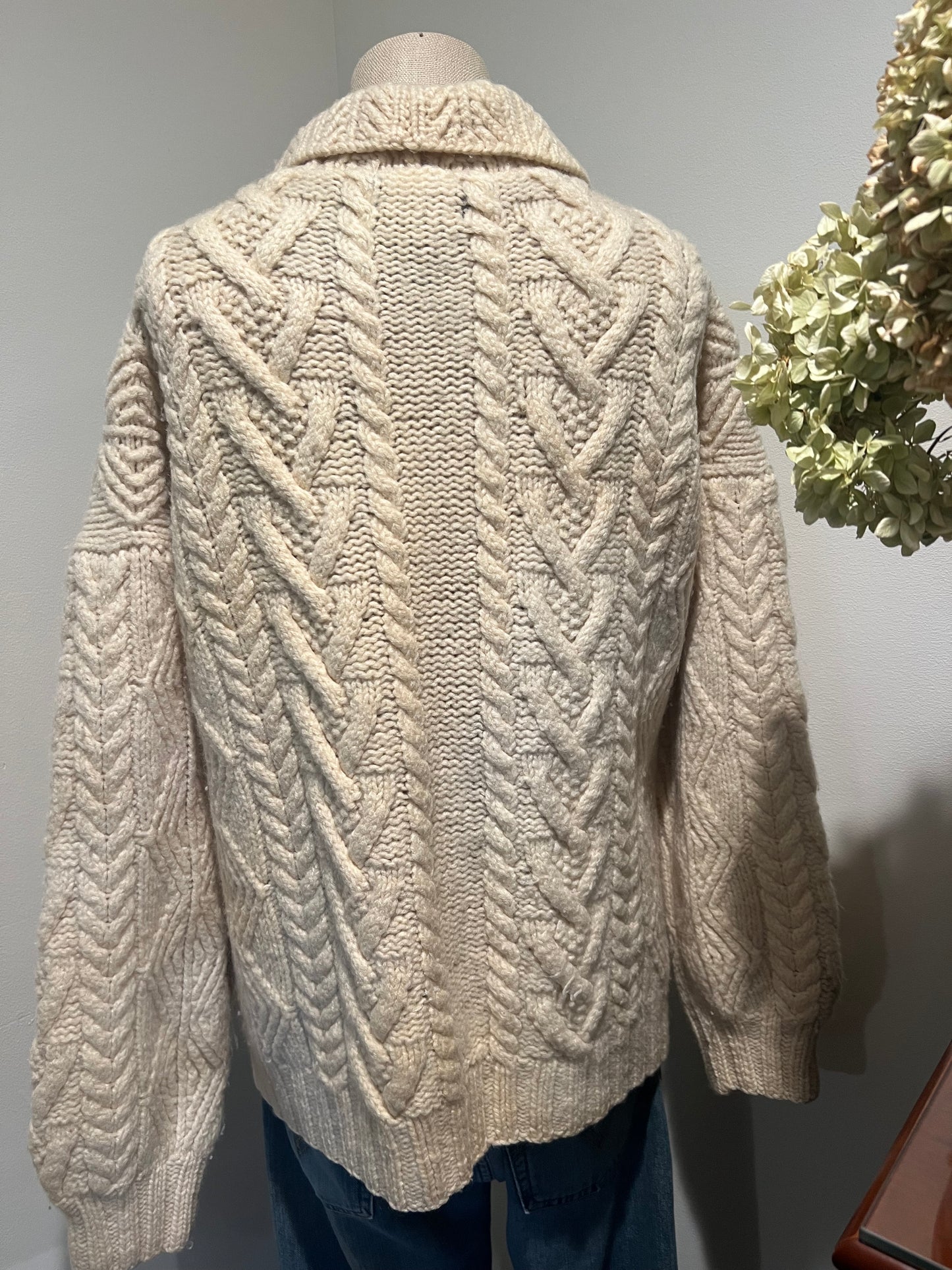 Vintage Lord & Taylor Women's Hand Knit Wool Cable Cardigan