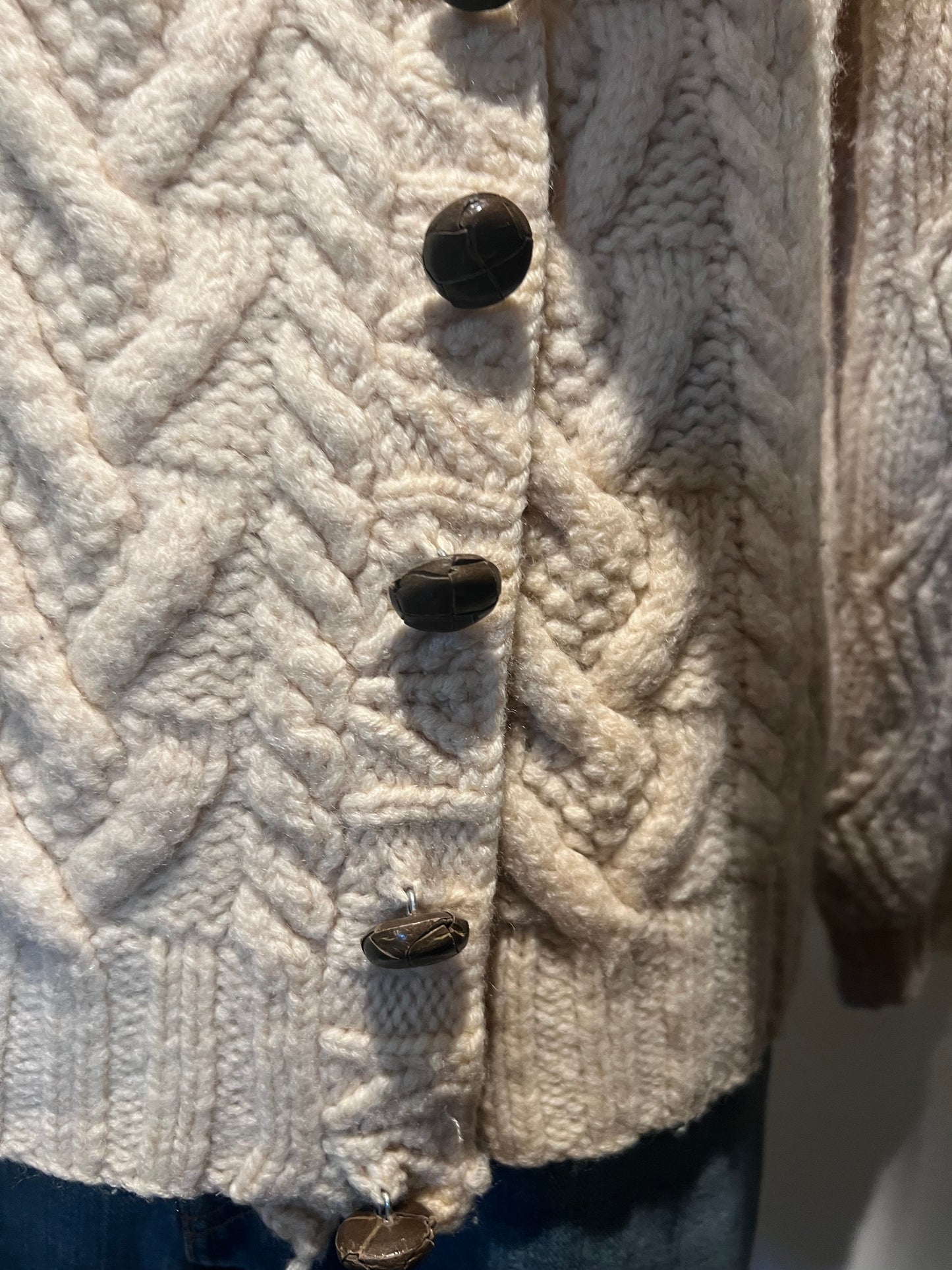 Vintage Lord & Taylor Women's Hand Knit Wool Cable Cardigan